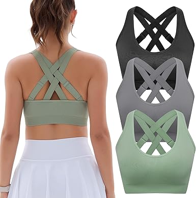 Soutiens-gorge de sport rembourrés FITTIN pour femmes : soutien-gorge de sport à bretelles réglables et dos croisé pour entraînement, yoga, course à pied, salle de sport